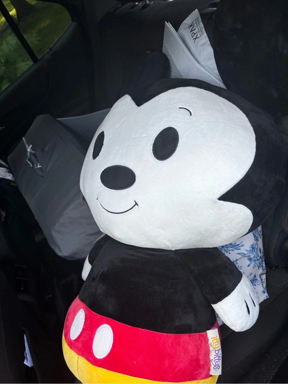 Disney-Inspired Black & White Plush Character Pillow - Red & Yellow Details